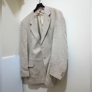Eddie Bauer Mens Beige Belgian Linen Two Button Sport Coat Blazer Size 44 Tall